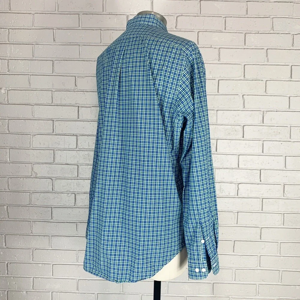 Polo Ralph Lauren Classic Fit Blue Green Check Button Down Shirt Preppy 16 32/33
